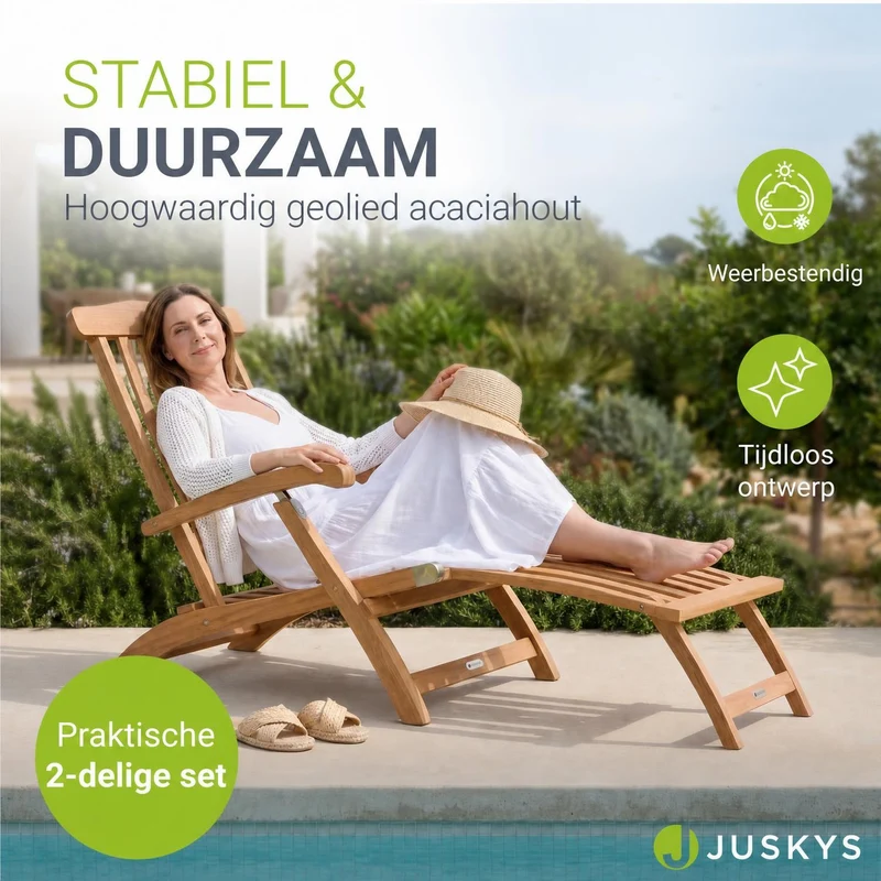 Bain de soleil de jardin résistant aux intempéries en bois huilé