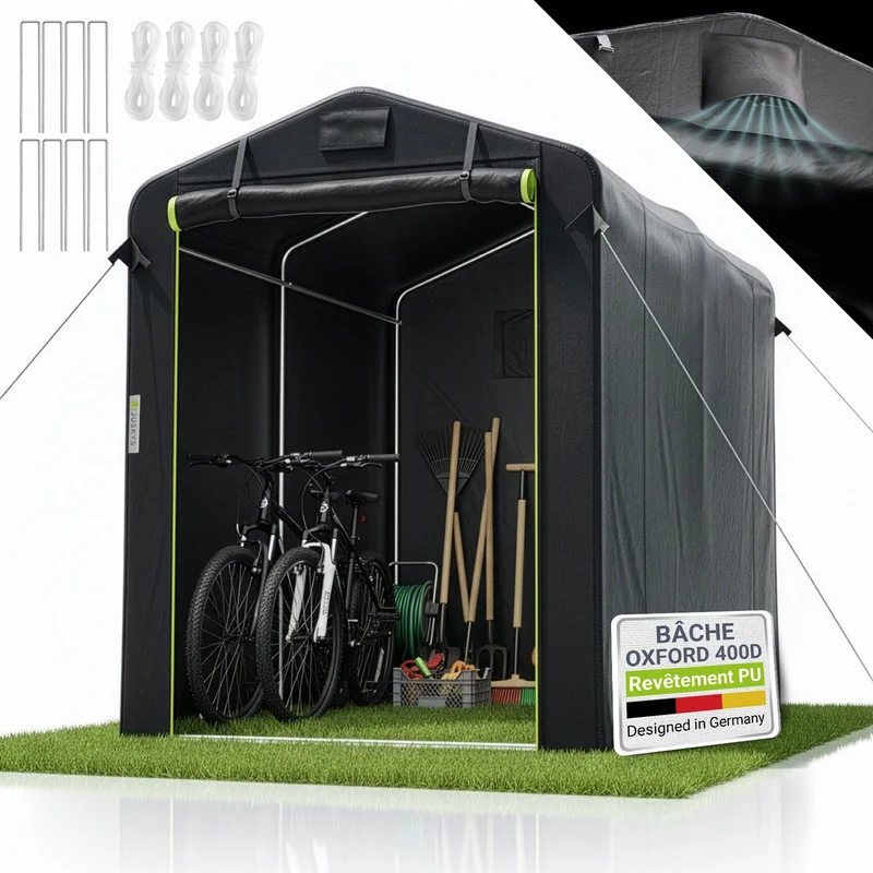 Abri de jardin en toile – porte enroulable, taille S ou M