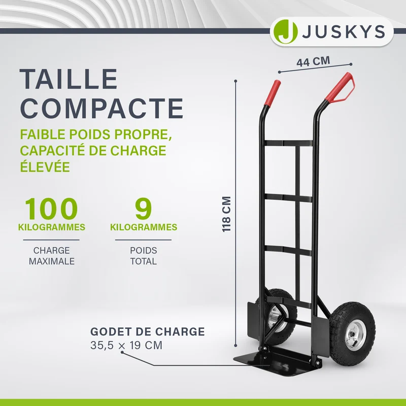 Diable de manutention Basic – pliable, charge 100 kg, noir