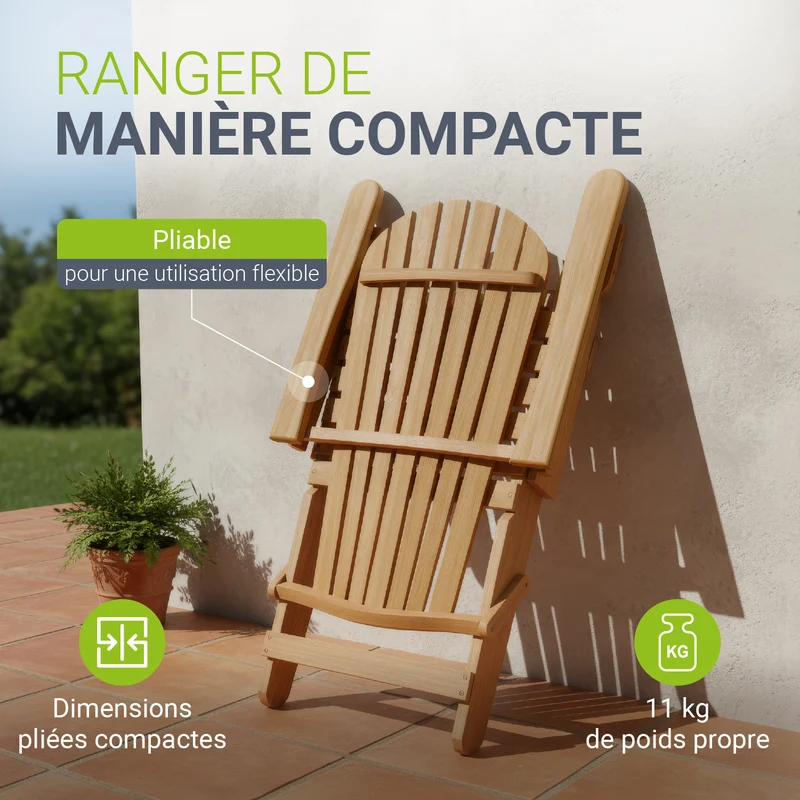 Chaise longue pliante de jardin Korfu – bois d'acacia