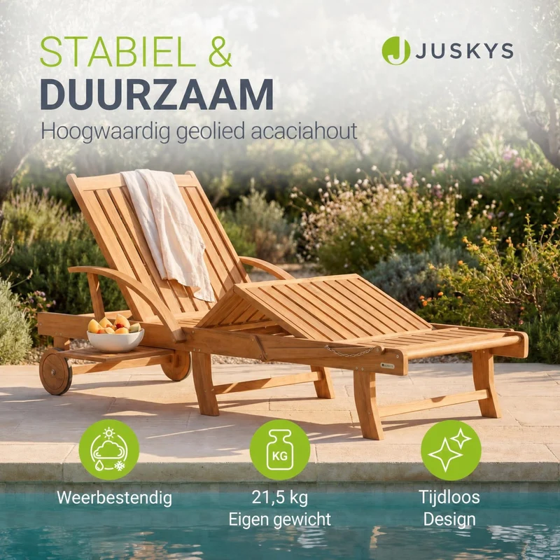 Chaise longue pliante de balcon SunScape en bois d'acacia