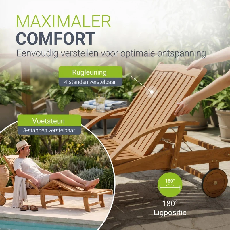 Chaise longue pliante de balcon SunScape en bois d'acacia