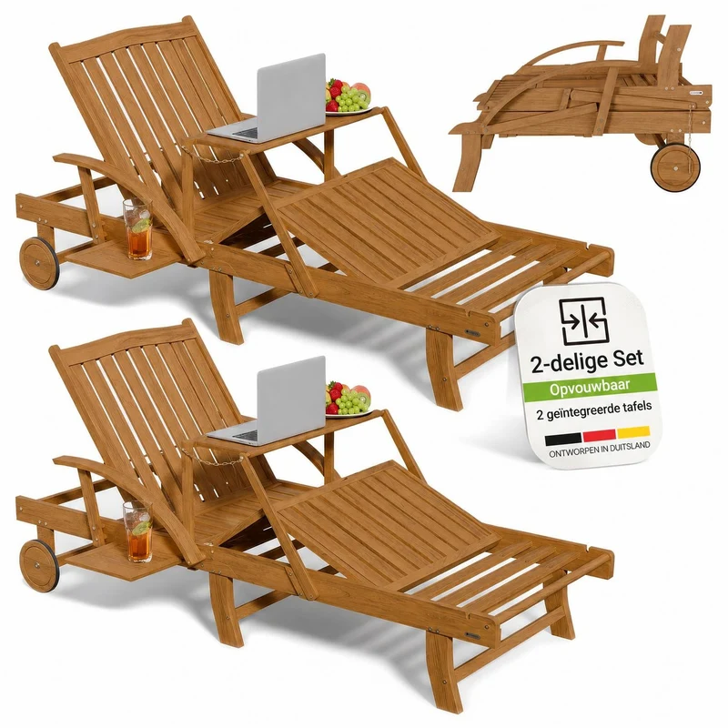 Chaise longue pliante de balcon SunScape en bois d'acacia