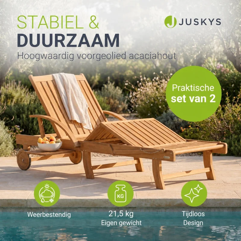 Chaise longue pliante de balcon SunScape en bois d'acacia