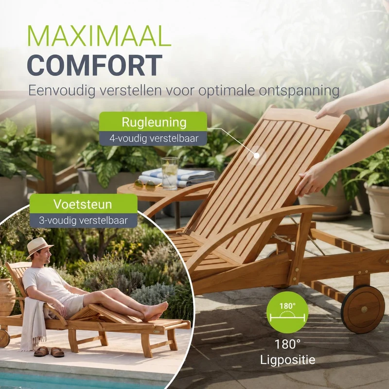 Chaise longue pliante de balcon SunScape en bois d'acacia