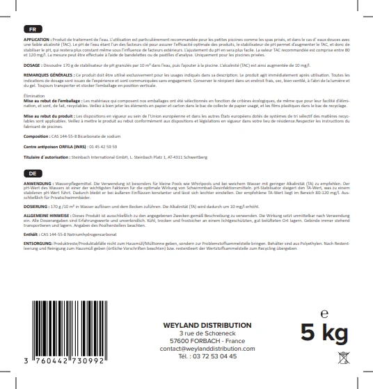 TAC + stabilisateur de pH en poudre 5 kg Aqualyn