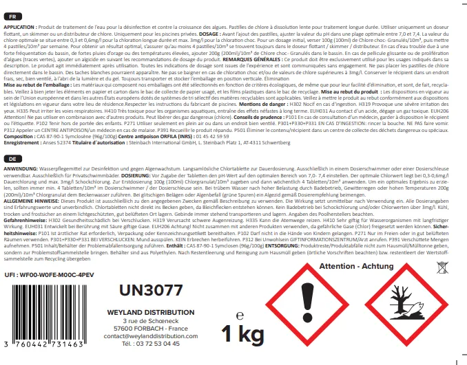Chlore multifonction en pastilles 20 g pot 1 kg Aqualyn