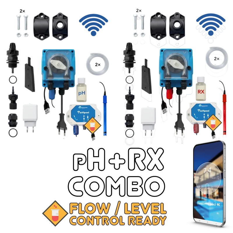 WiFiPOOL UNO pH + RX | Pompes doseuses MICRODOS | pilotage WiFi | kit complet | piscine jusqu'à 150m³