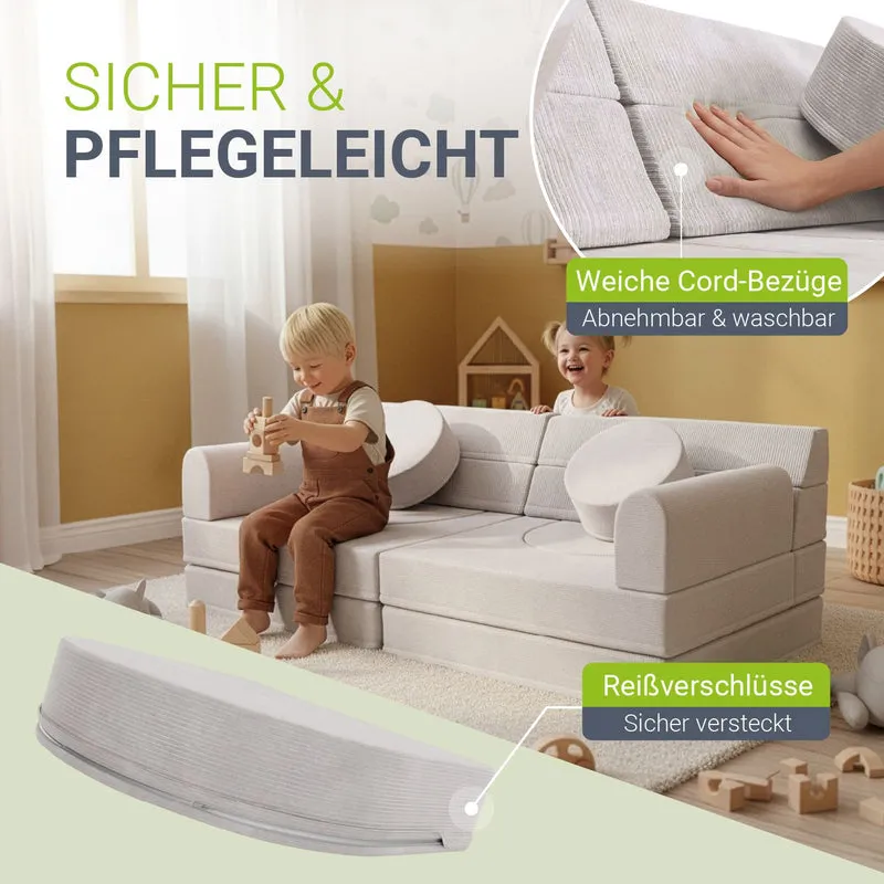 Canapé enfant Kayo en velours côtelé – modulable, lit d'appoint