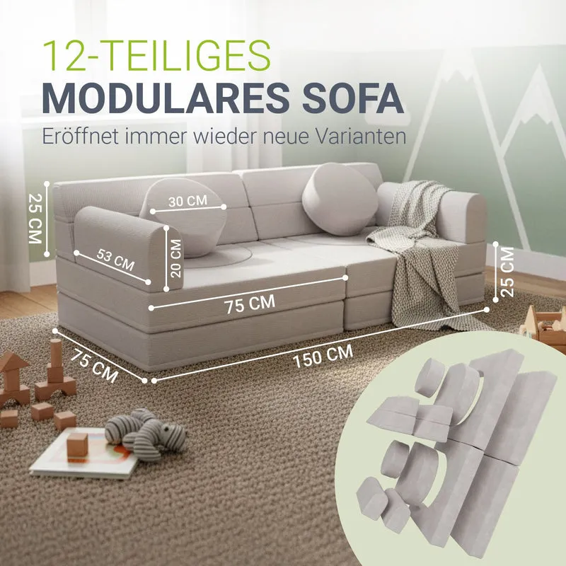 Canapé enfant Kayo en velours côtelé – modulable, lit d'appoint