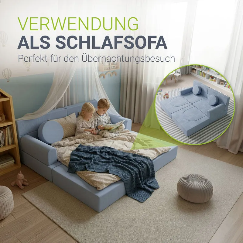 Canapé enfant Kayo en velours côtelé – modulable, lit d'appoint