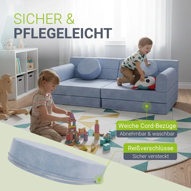 Canapé enfant Kayo en velours côtelé – modulable, lit d'appoint