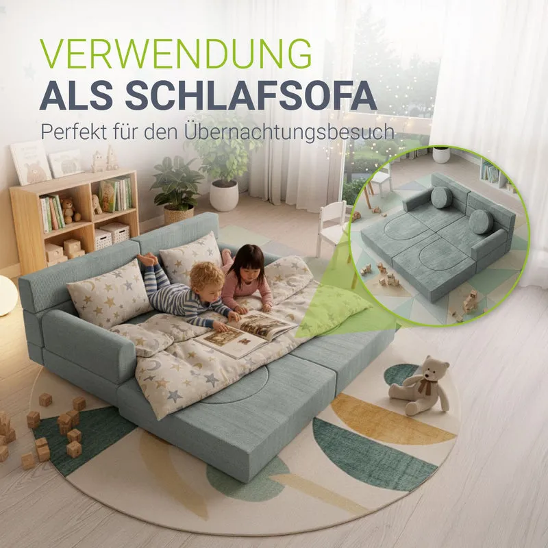 Canapé enfant Kayo en velours côtelé – modulable, lit d'appoint