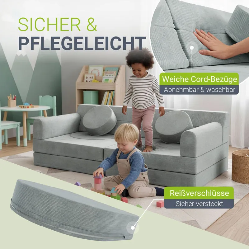 Canapé enfant Kayo en velours côtelé – modulable, lit d'appoint