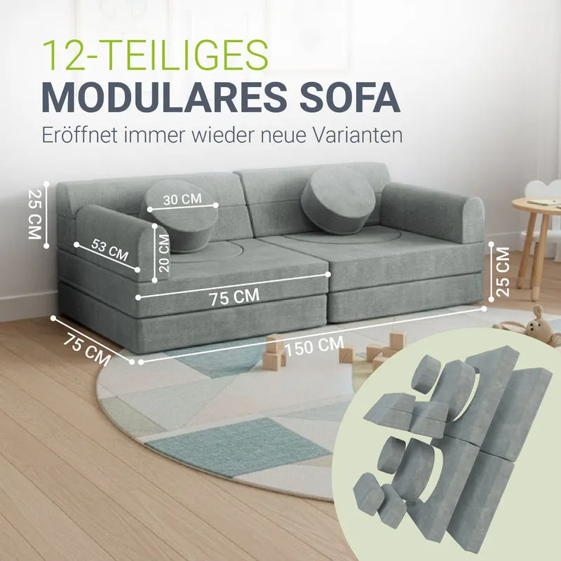 Canapé enfant Kayo en velours côtelé – modulable, lit d'appoint