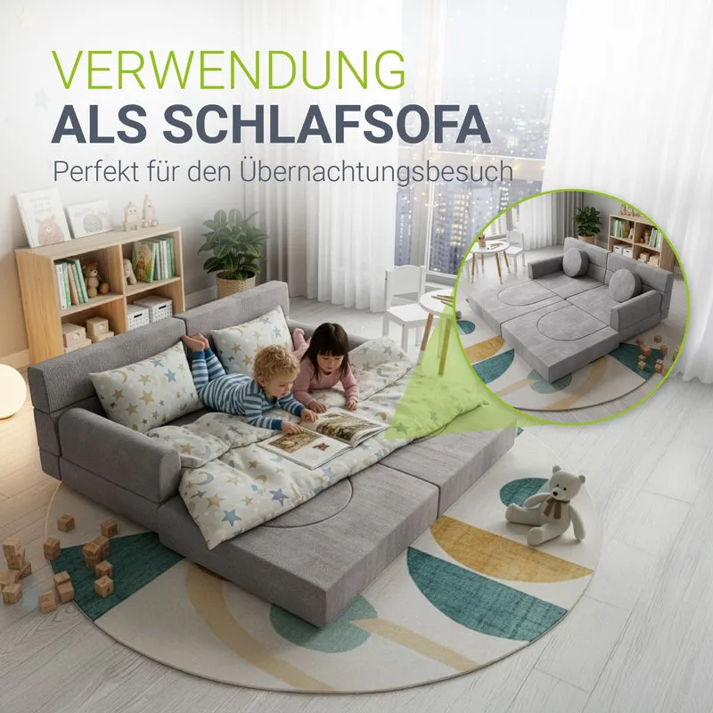 Canapé enfant Kayo en velours côtelé – modulable, lit d'appoint