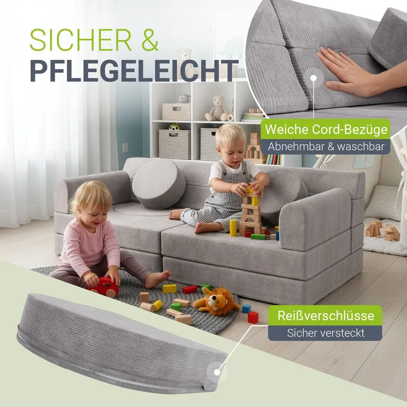 Canapé enfant Kayo en velours côtelé – modulable, lit d'appoint