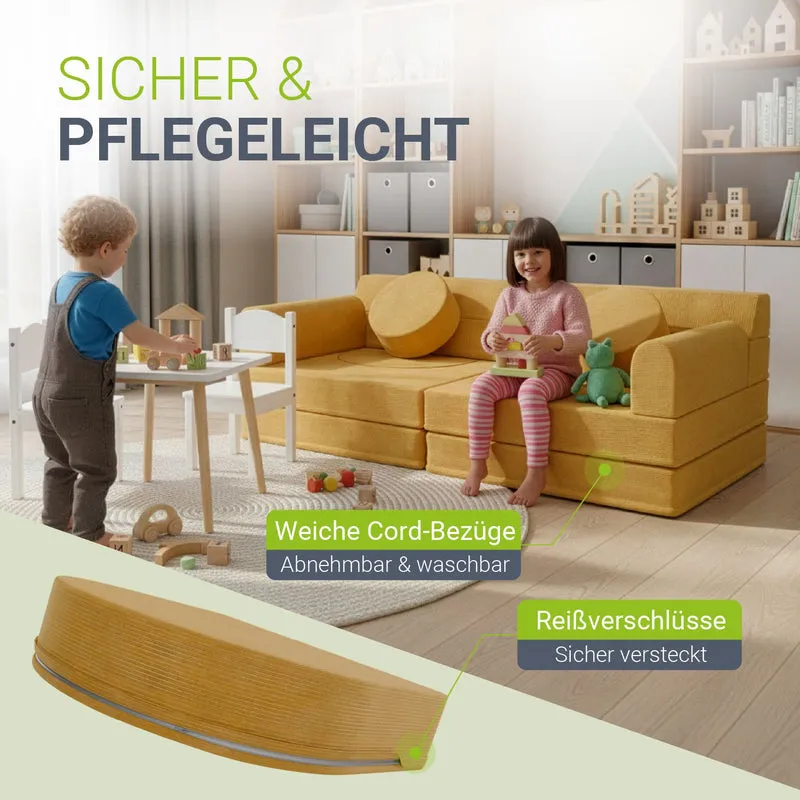 Canapé enfant Kayo en velours côtelé – modulable, lit d'appoint