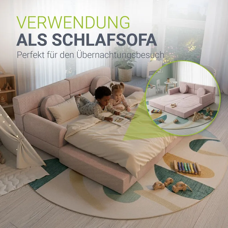 Canapé enfant Kayo en velours côtelé – modulable, lit d'appoint
