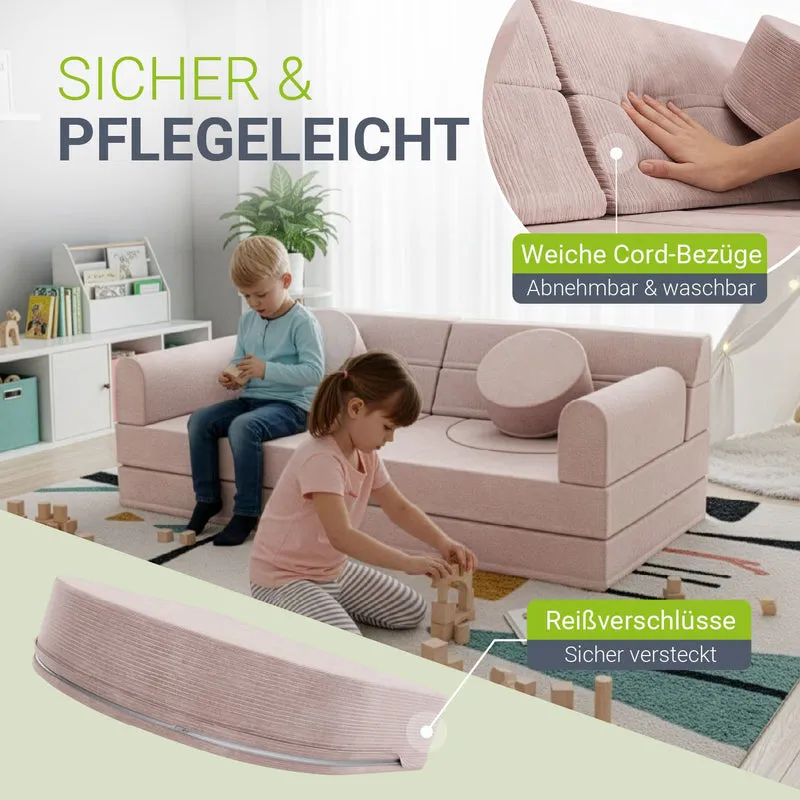 Canapé enfant Kayo en velours côtelé – modulable, lit d'appoint