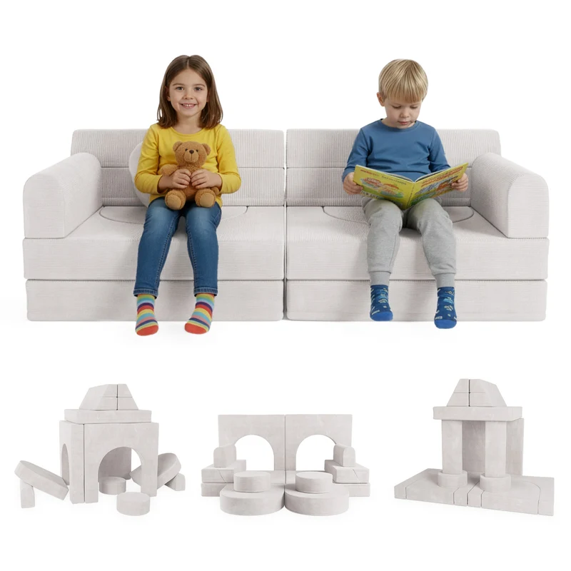Canapé enfant Kayo en velours côtelé – modulable, lit d'appoint