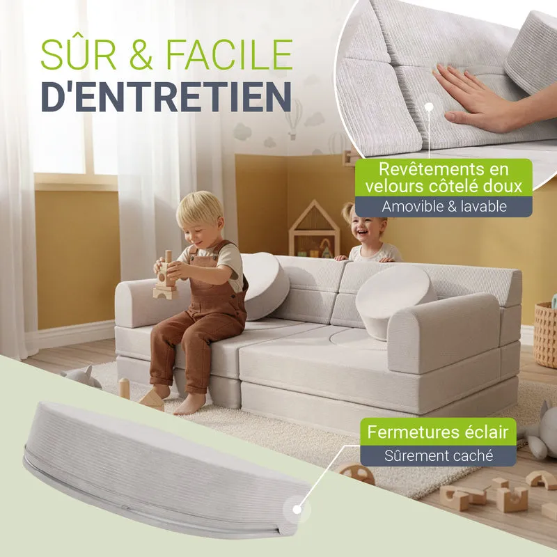 Canapé enfant Kayo en velours côtelé – modulable, lit d'appoint