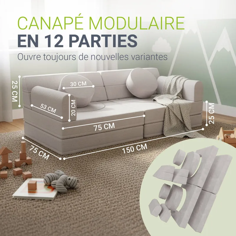 Canapé enfant Kayo en velours côtelé – modulable, lit d'appoint