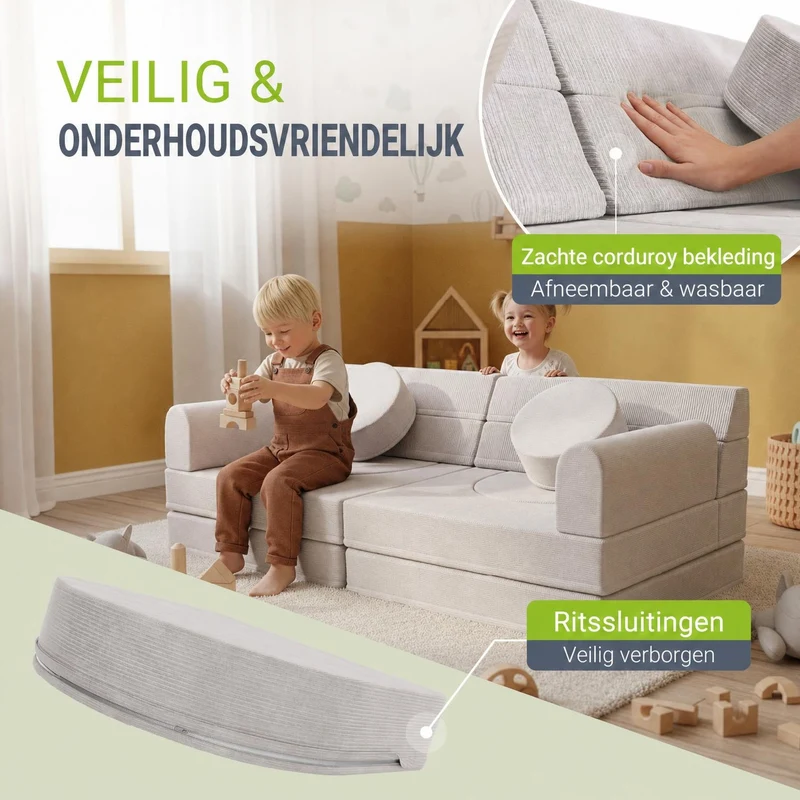 Canapé enfant Kayo en velours côtelé – modulable, lit d'appoint