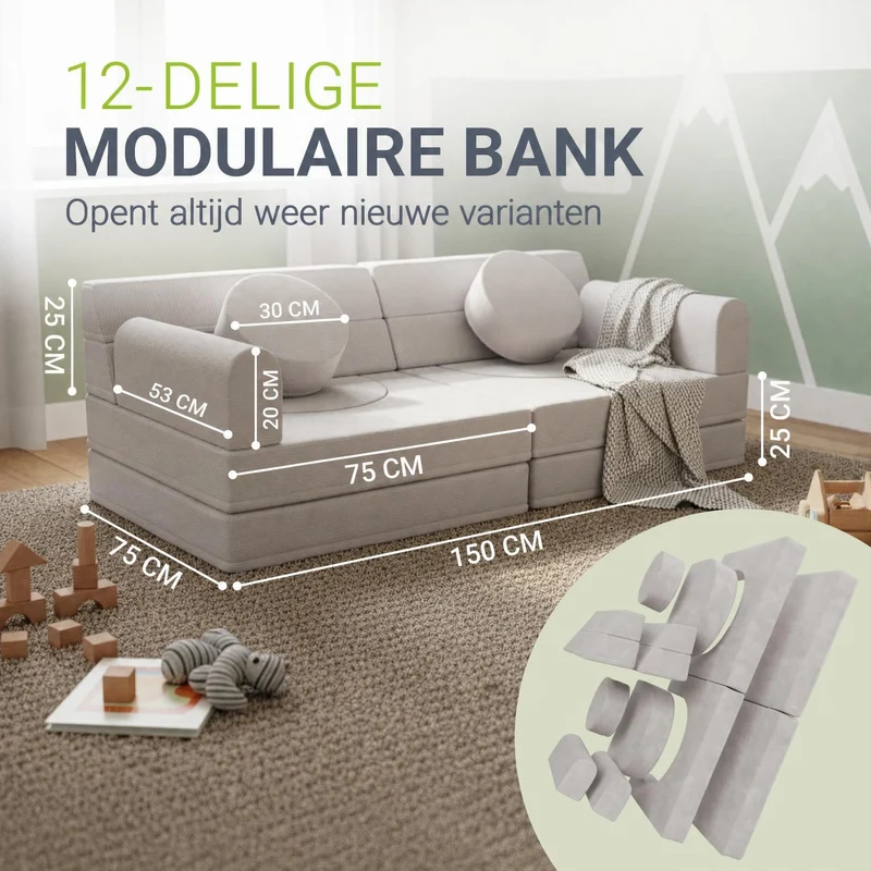 Canapé enfant Kayo en velours côtelé – modulable, lit d'appoint
