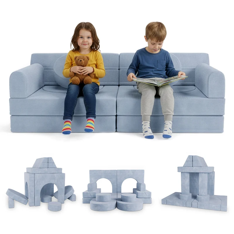 Canapé enfant Kayo en velours côtelé – modulable, lit d'appoint