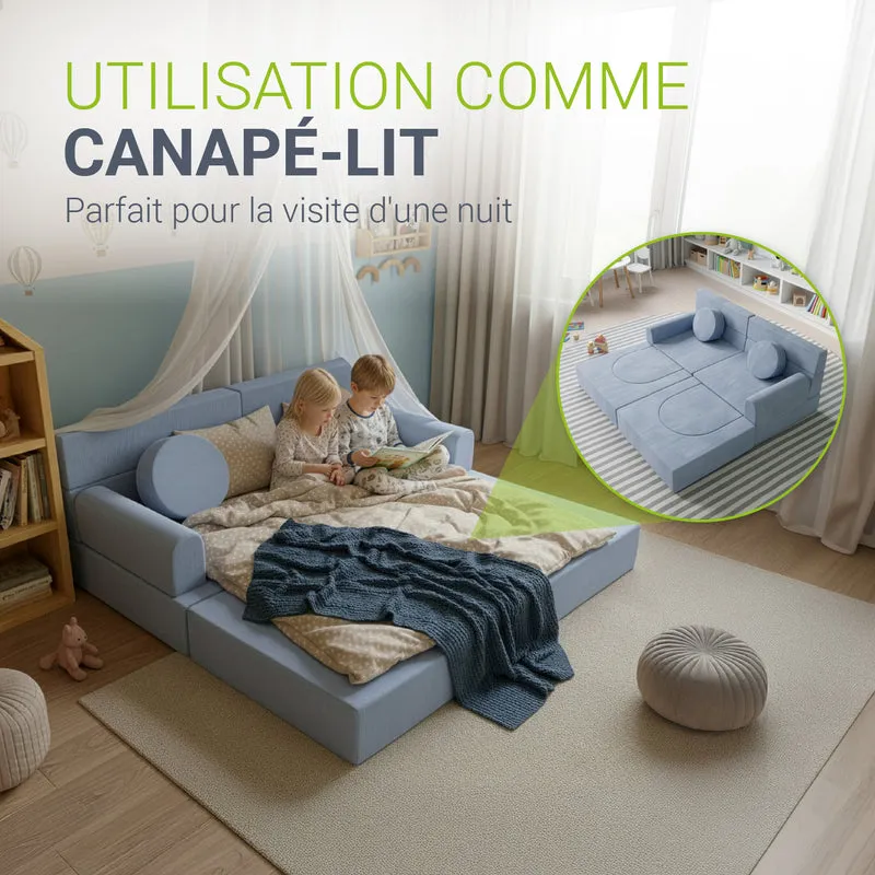 Canapé enfant Kayo en velours côtelé – modulable, lit d'appoint