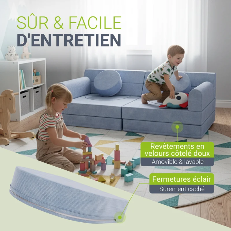 Canapé enfant Kayo en velours côtelé – modulable, lit d'appoint
