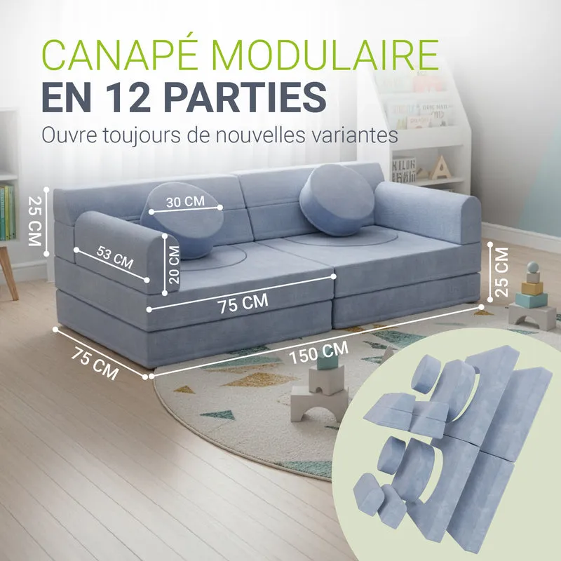 Canapé enfant Kayo en velours côtelé – modulable, lit d'appoint