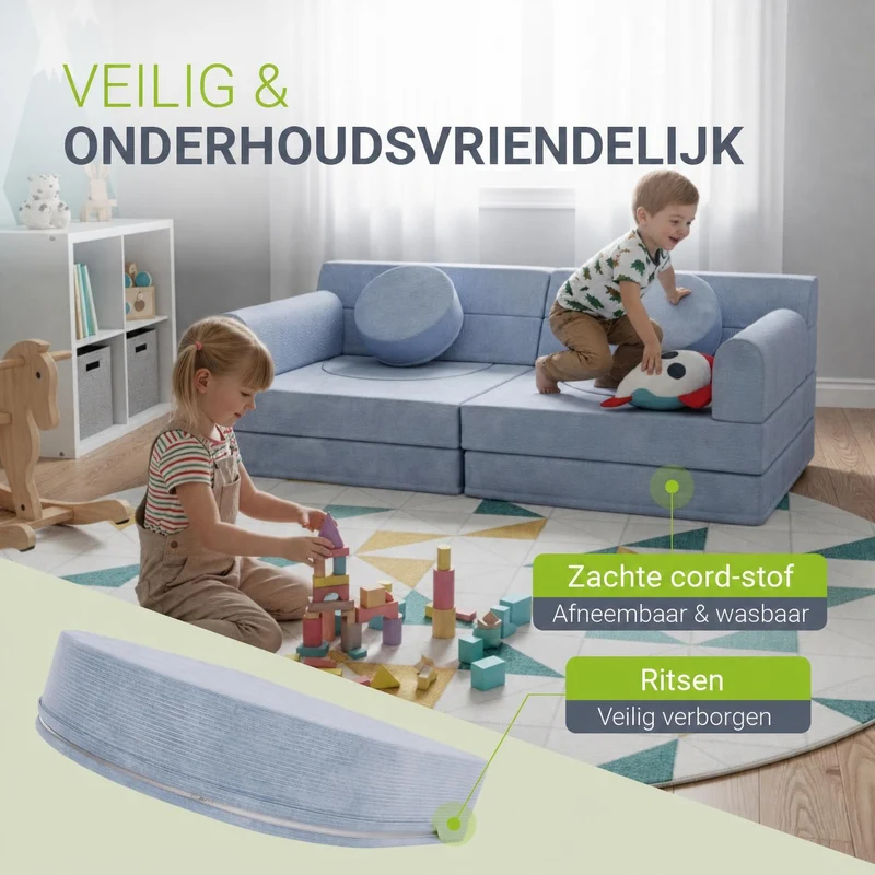 Canapé enfant Kayo en velours côtelé – modulable, lit d'appoint