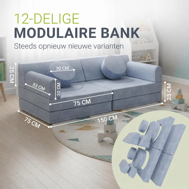 Canapé enfant Kayo en velours côtelé – modulable, lit d'appoint