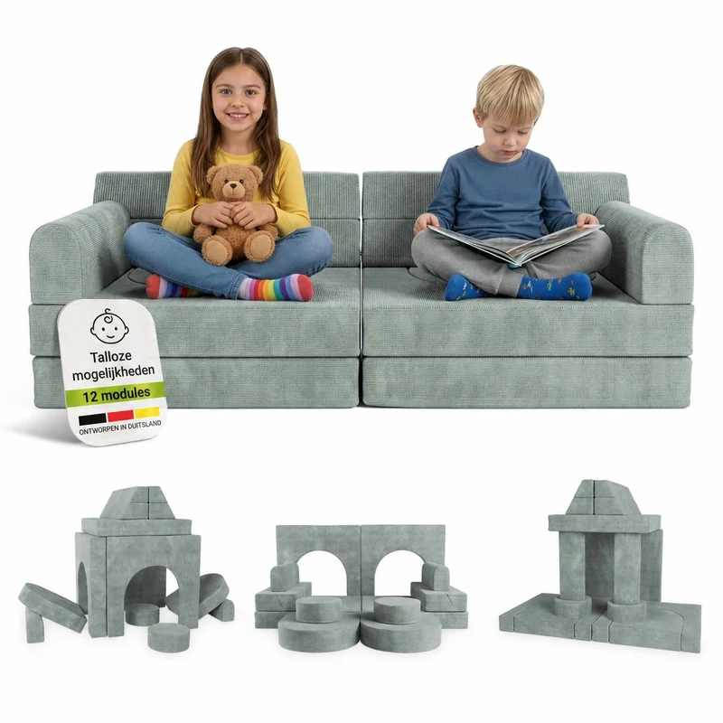 Canapé enfant Kayo en velours côtelé – modulable, lit d'appoint