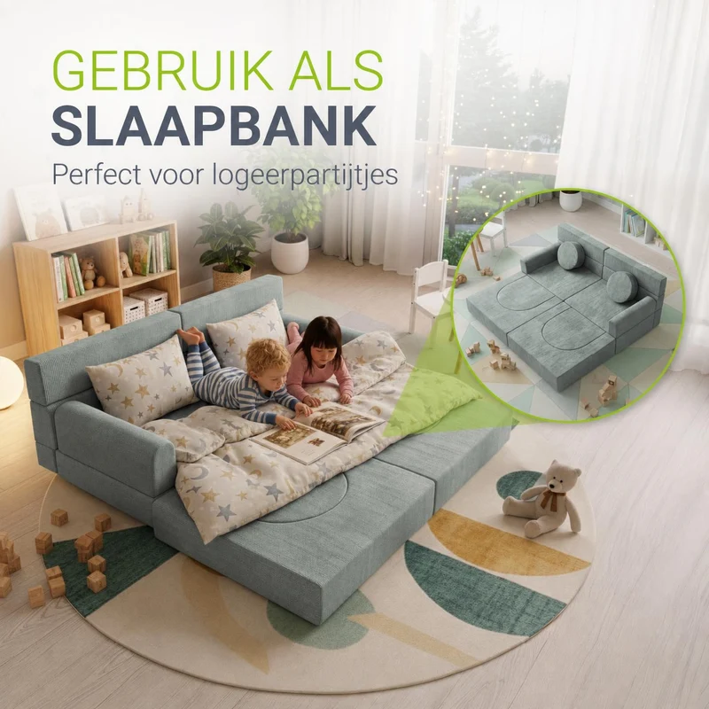 Canapé enfant Kayo en velours côtelé – modulable, lit d'appoint