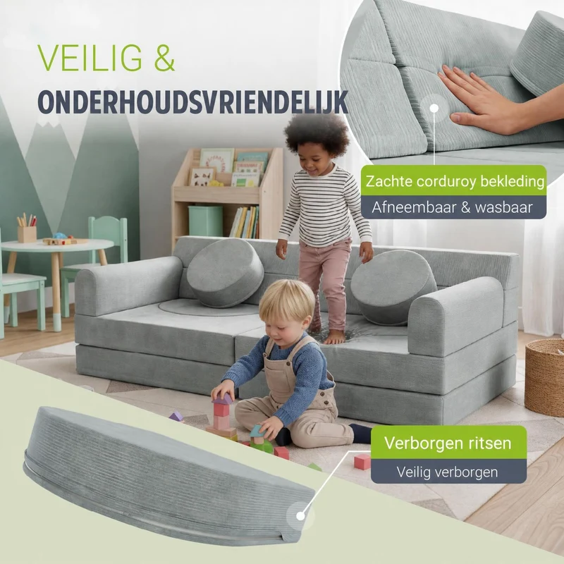 Canapé enfant Kayo en velours côtelé – modulable, lit d'appoint