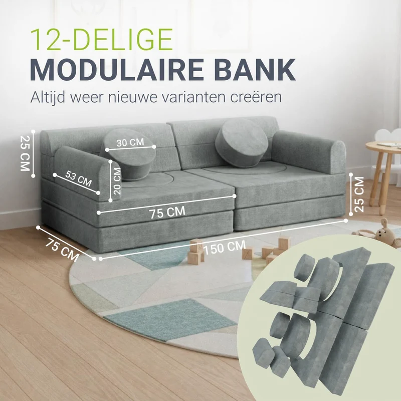 Canapé enfant Kayo en velours côtelé – modulable, lit d'appoint