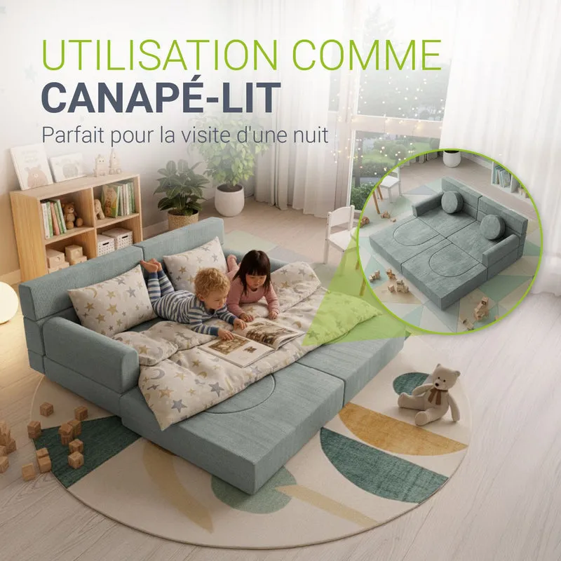 Canapé enfant Kayo en velours côtelé – modulable, lit d'appoint