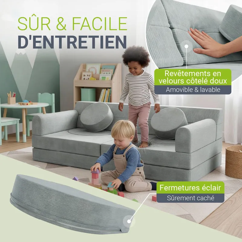 Canapé enfant Kayo en velours côtelé – modulable, lit d'appoint