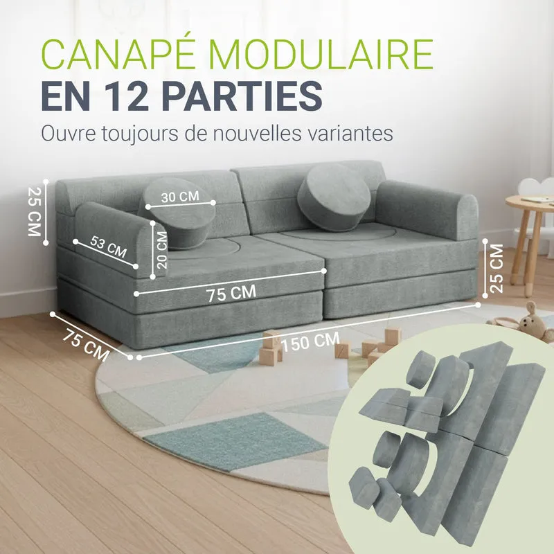 Canapé enfant Kayo en velours côtelé – modulable, lit d'appoint