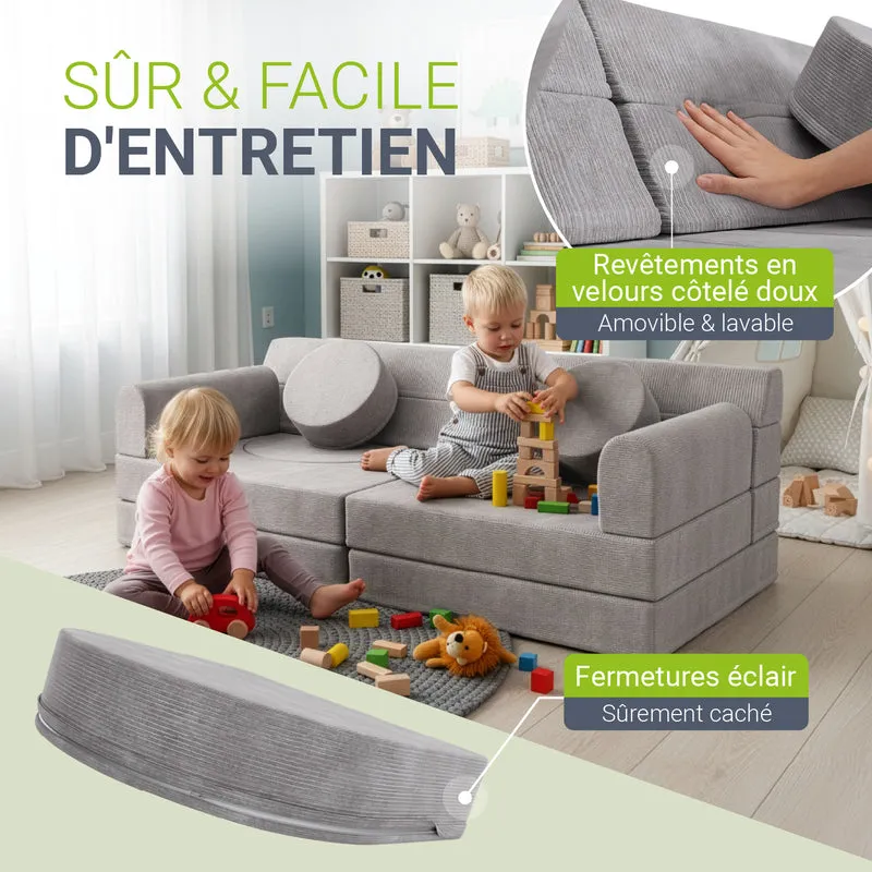 Canapé enfant Kayo en velours côtelé – modulable, lit d'appoint
