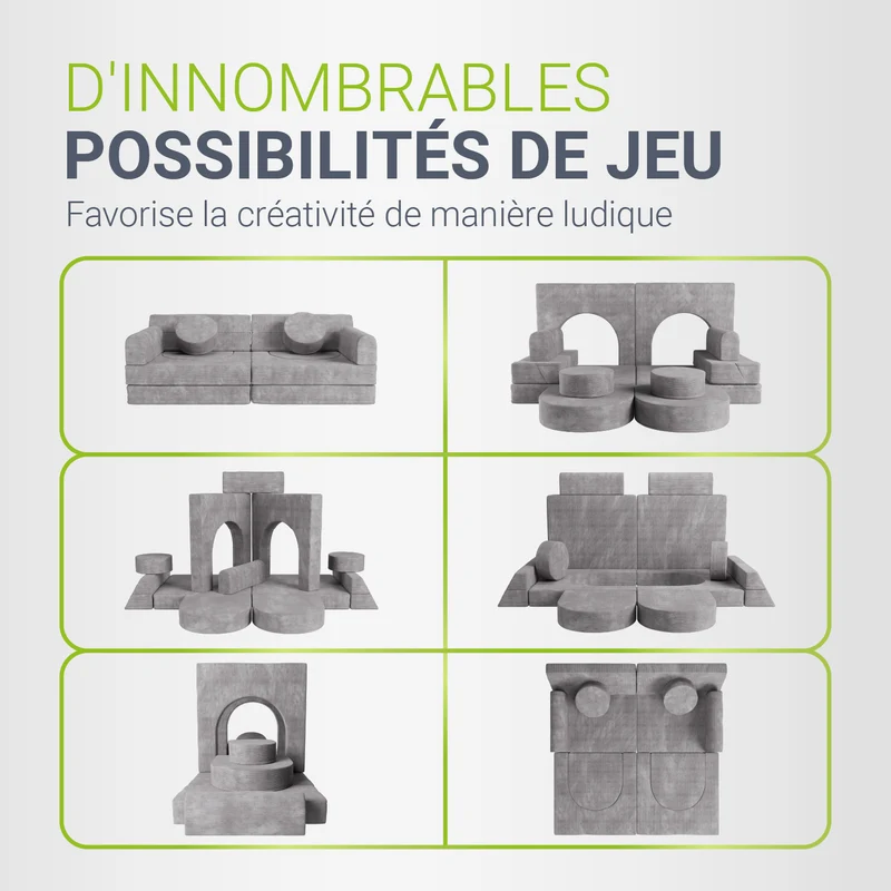 Canapé enfant Kayo en velours côtelé – modulable, lit d'appoint