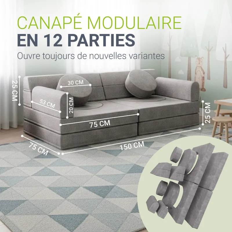 Canapé enfant Kayo en velours côtelé – modulable, lit d'appoint