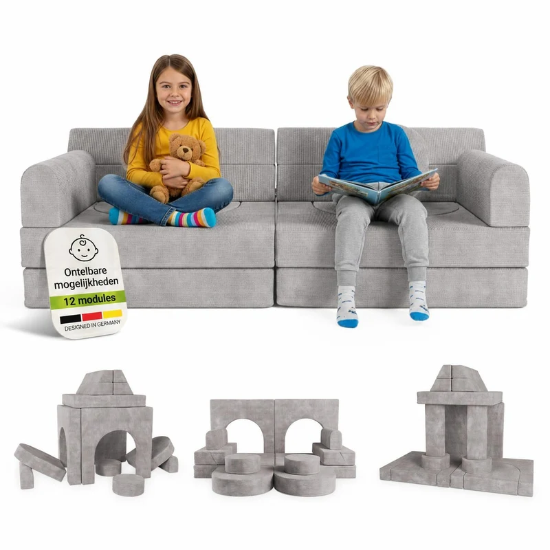 Canapé enfant Kayo en velours côtelé – modulable, lit d'appoint