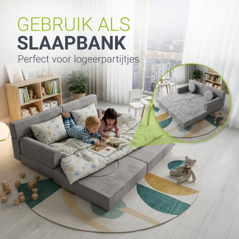 Canapé enfant Kayo en velours côtelé – modulable, lit d'appoint