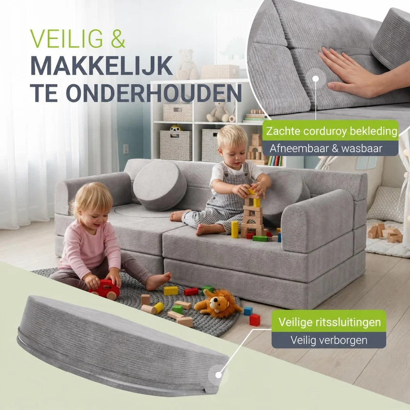 Canapé enfant Kayo en velours côtelé – modulable, lit d'appoint