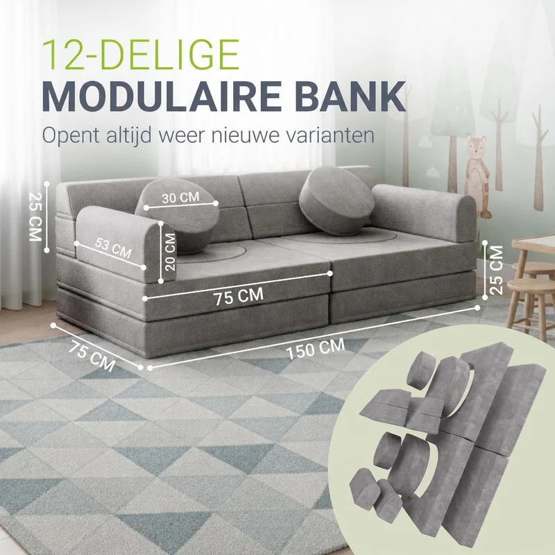 Canapé enfant Kayo en velours côtelé – modulable, lit d'appoint