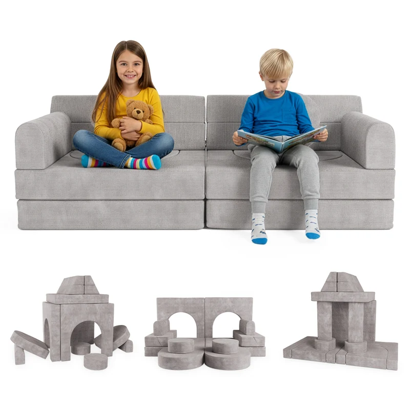 Canapé enfant Kayo en velours côtelé – modulable, lit d'appoint